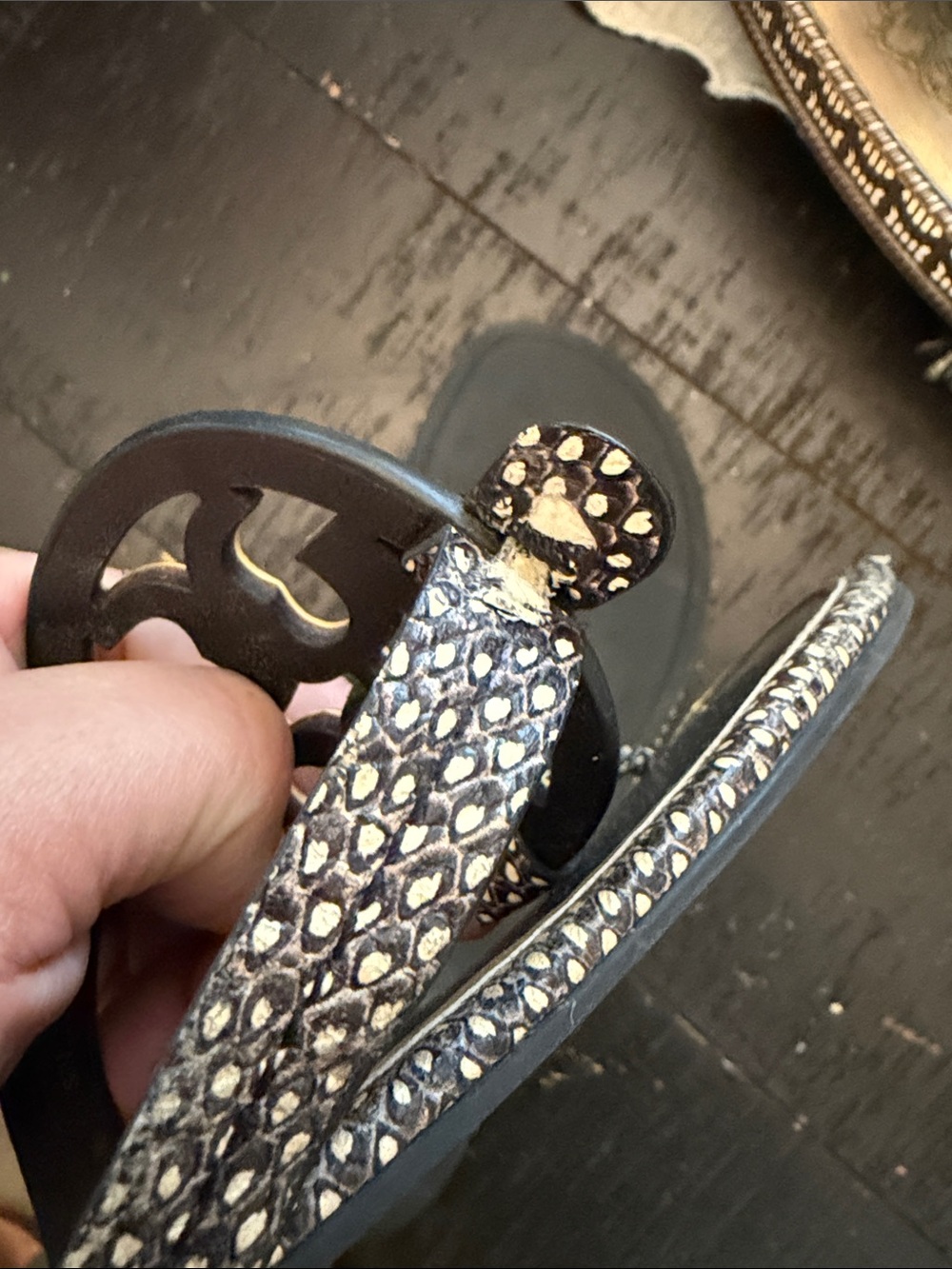 Tory Burch Black Sandals with Gold Logo Medallions - Picture 6 of 9
